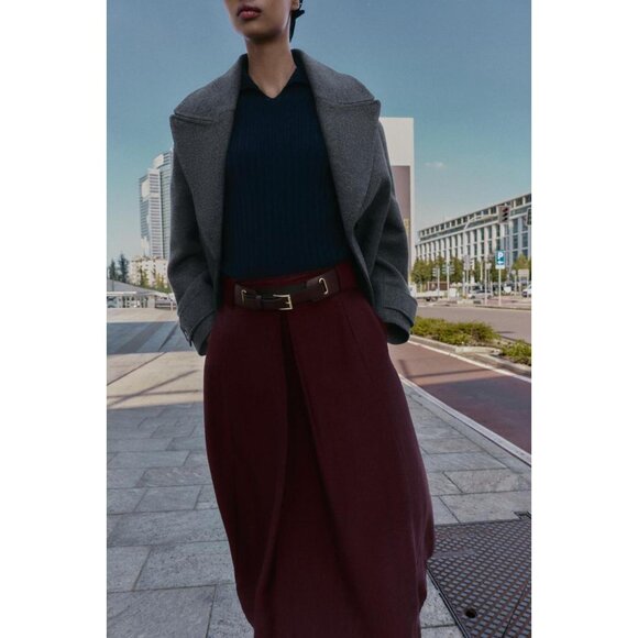 ZARA BELTED MIDI A-LINE SKIRT - Picture 1 of 7